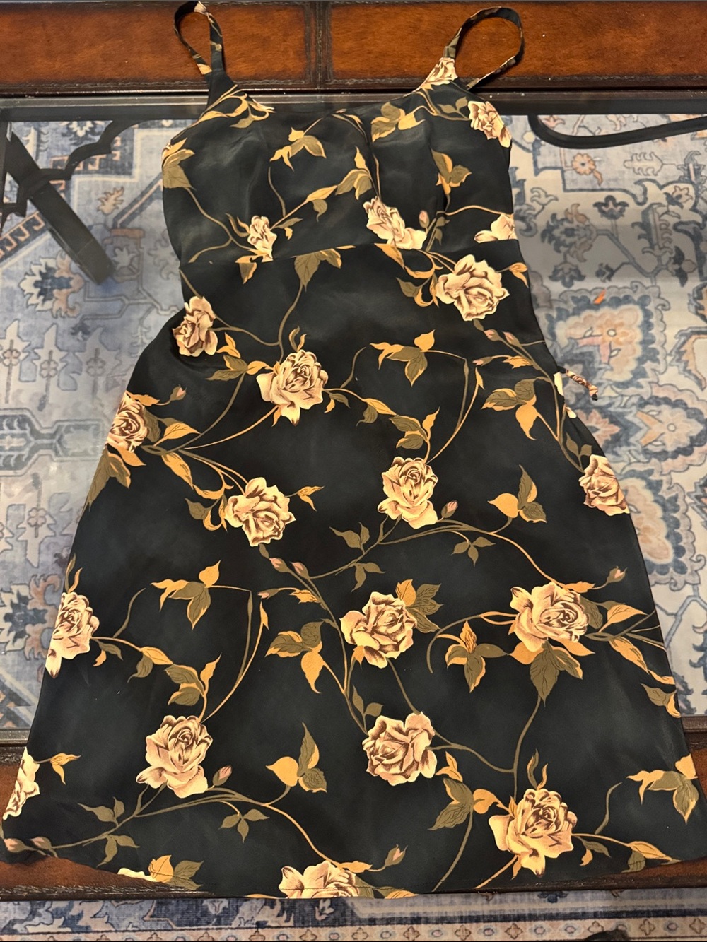 Especially Yours Black Floral Mini Dress with Gold Roses